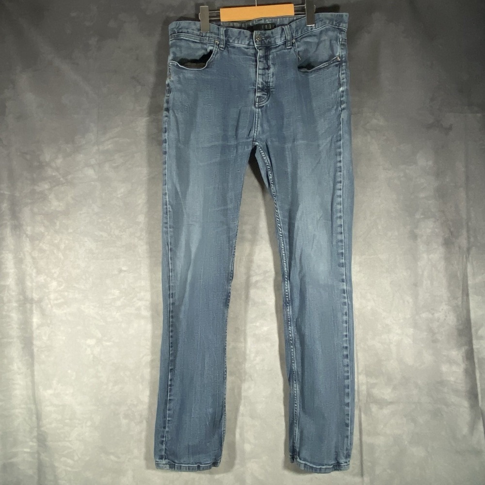 Krew Jeans Mens‎ 34x29 Blue True Slim Straight Stretch Button Fly Denim